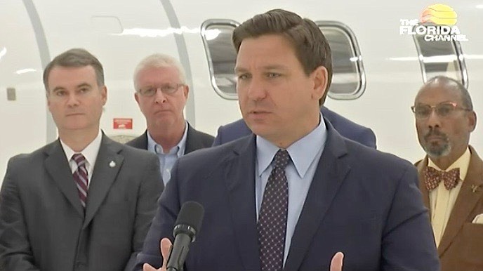 Florida Gov. Ron DeSantis discusses a $6 million state grant for a road a utility infrastructure Cecil Airport and Spaceport during a Nov. 4 news conference.