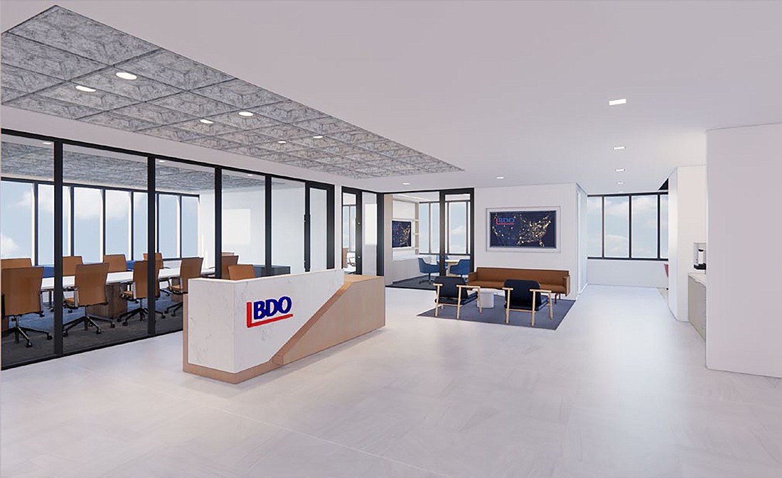 An artist&#39;s rendering of the BDO Jacksonville space in Riverplace Tower.