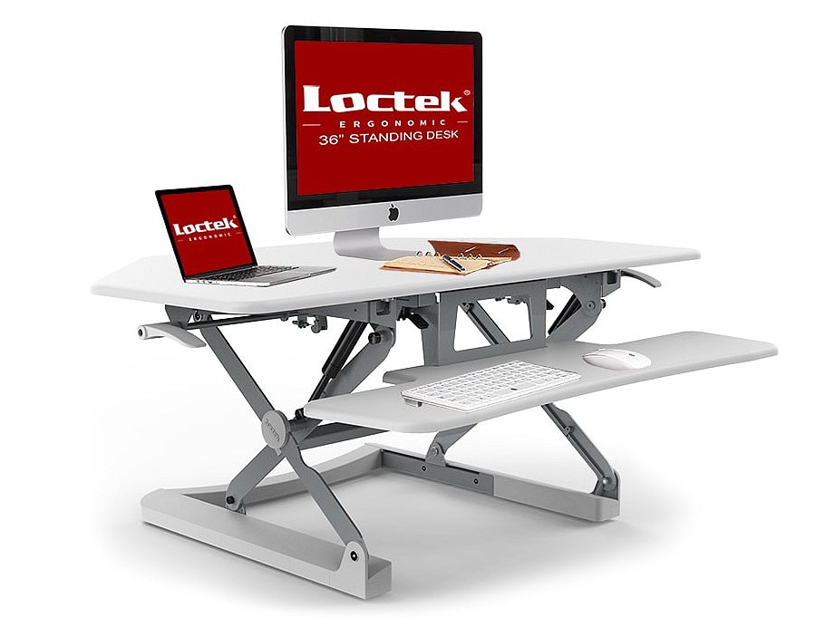 Loktek products include standing desk converters, mobile carts, desk bikes and monitor mounts.