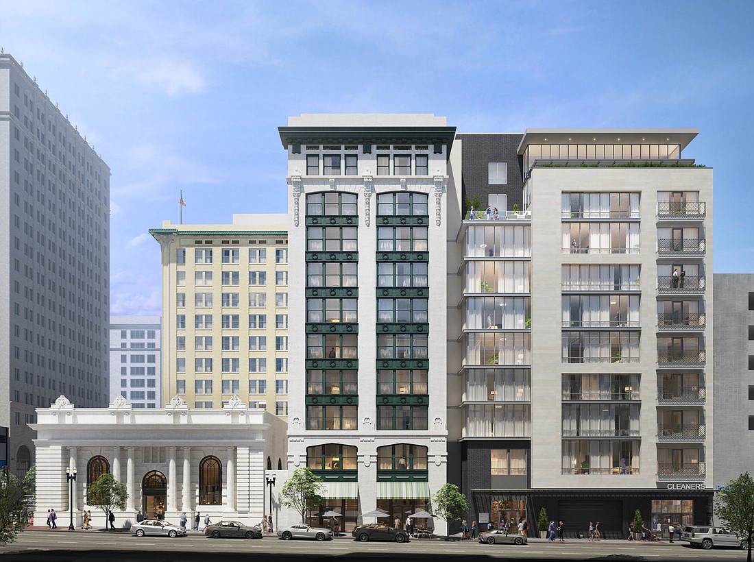 The apartment building  is shown in this conceptual rendering adjacent to Florida Life Building.  This rendering was released when the project was considered for the second phase of the Trio project.