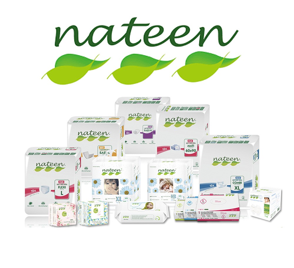 Nateen&#39;s products include adult and baby sanitary care products, such as diapers.