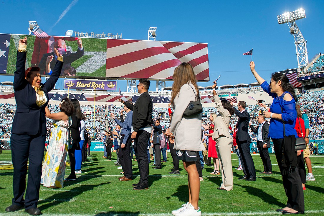 The Jacksonville Jaguars, the U.S. District Court and the U.S. Citizenship and Immigration Services hosted a naturalization ceremony Jan. 9 at TIAA Bank Field.