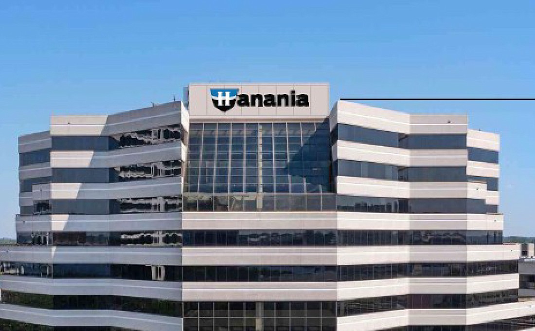 An artist&#39;s rendering of the Hanania sign on the 1200 Riverplace Blvd. building Automotive group owner Jack Hanania bought in August.