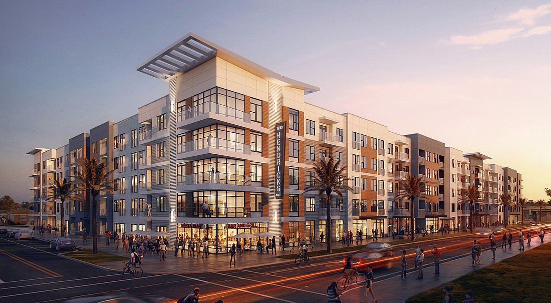 An artist&#39;s rendering of the 1230 Hendricks Ave. apartments planned in the Southbank/San Marco area.Â  It will feature ground-level retail.