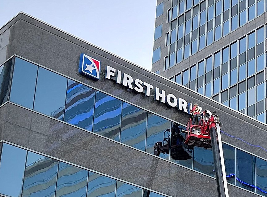 The First Horizon name goes up at 135 W. Bay St.
