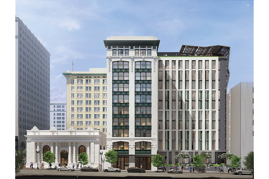 A conceptual rendering of SouthEast Development Ground and Dasher Hurst Architects&#39; plans for the historic Laura Street Trio Downtown.