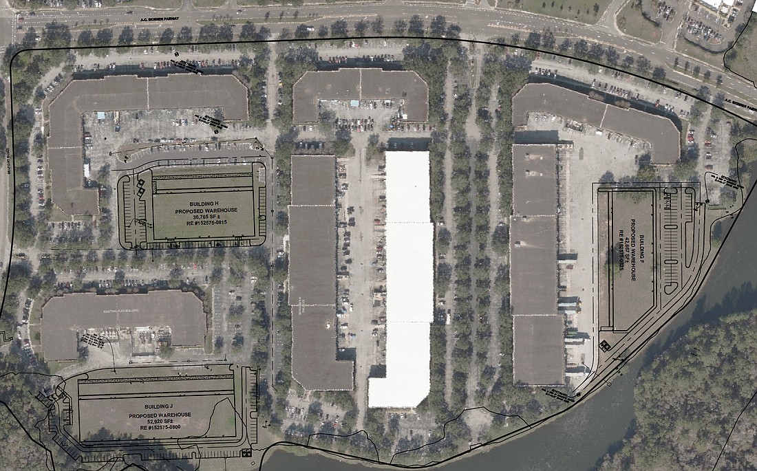 A site plans shows where Plymouth Industrial REIT intends to build three warehouses at Liberty Business Park.