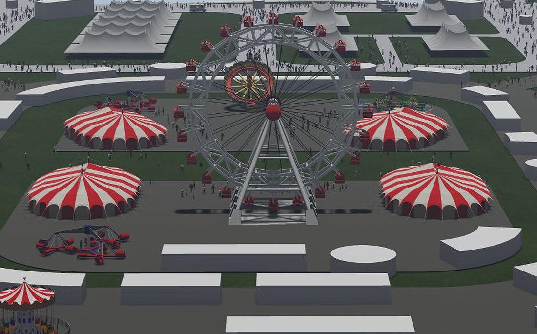 A rendering show the Ferris wheel at the new fairgrounds site in west Jacksonville.