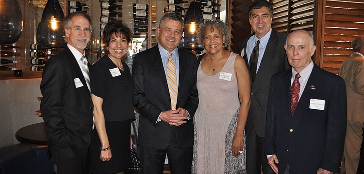 Guest speaker Jeffrey Toobin, center, with Judge David Denkin Nelly Khouzam, Charlayne Hunter-Gault, Morris Silberman and Judge Thomas Gallen