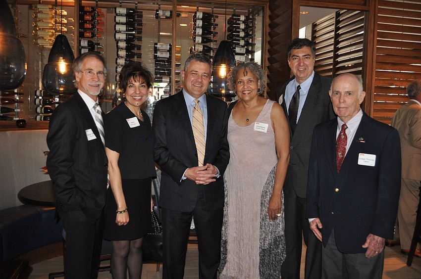 Guest speaker Jeffrey Toobin, center, with Judge David Denkin Nelly Khouzam, Charlayne Hunter-Gault, Morris Silberman and Judge Thomas Gallen