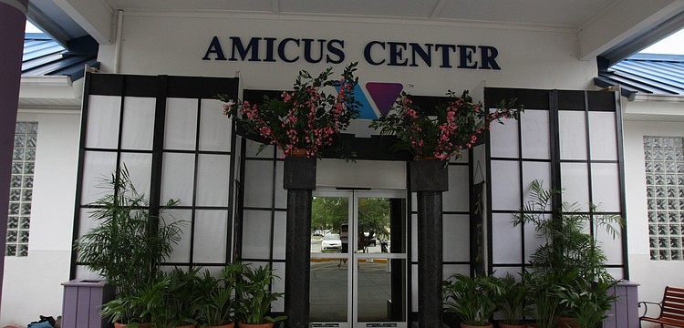 The entryway into the Amicus Center at the Frank Berlin Branch YMCA was decorated to go with the theme of the gala, â€˜Night of the Jade Butterflyâ€™.
