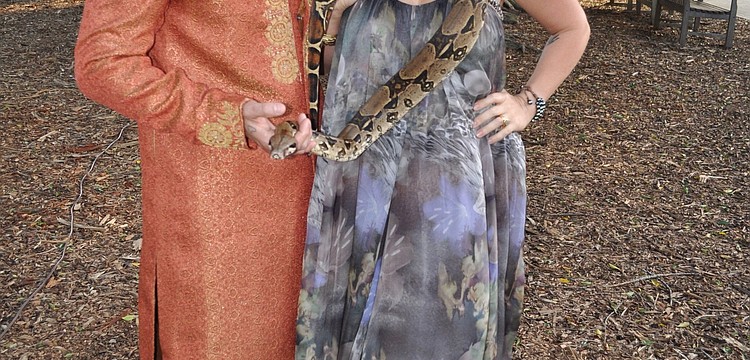Chairs Wayne and Mindy Rollins with Bob the snake
