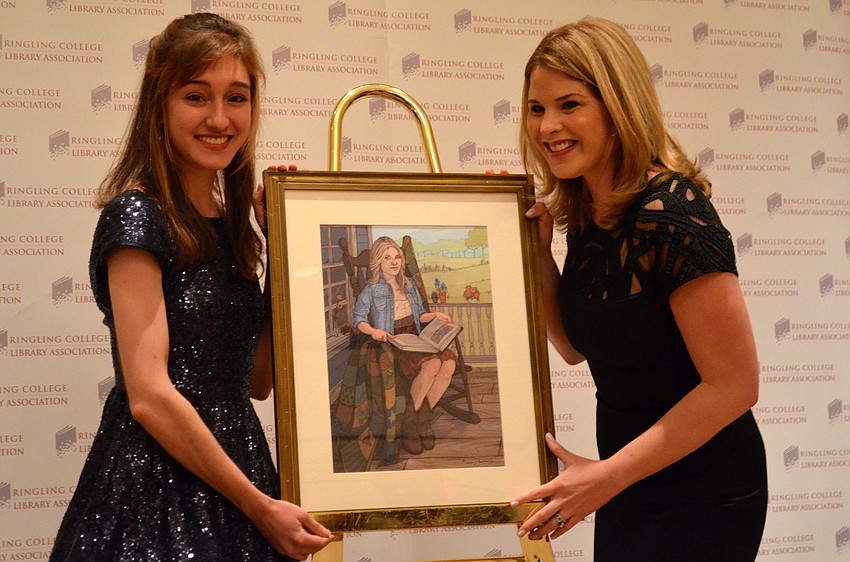 Ringling student Brenna Thummler and Jenna Bush Hager pose with the portrait.