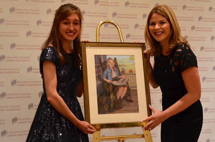 Ringling student Brenna Thummler and Jenna Bush Hager pose with the portrait.