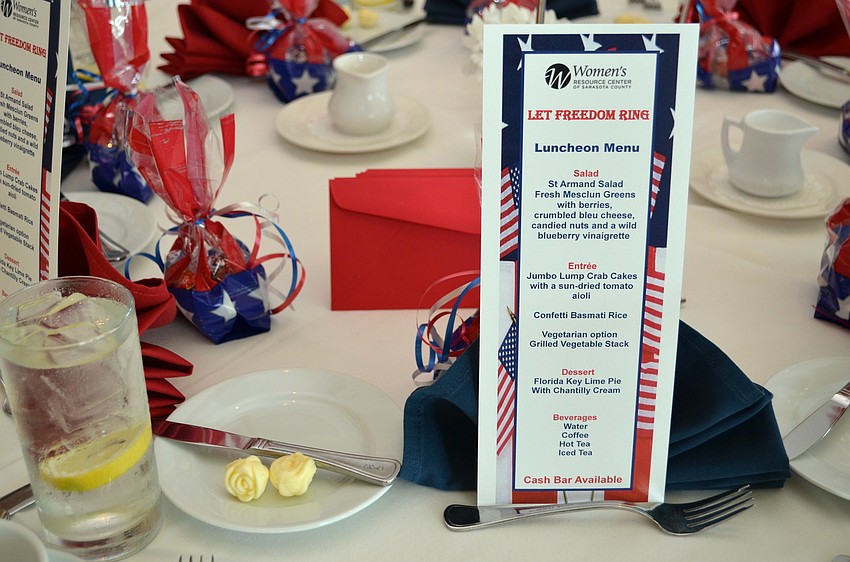 The table settings at the â€˜Let Freedom Ringâ€™ luncheon with Kitty Kelley