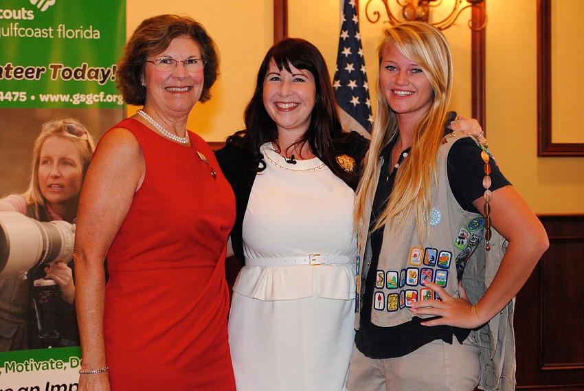 Susan Stewart, featured speaker Blair Bloomston and Girl Scout Ambassador Samantha Wood