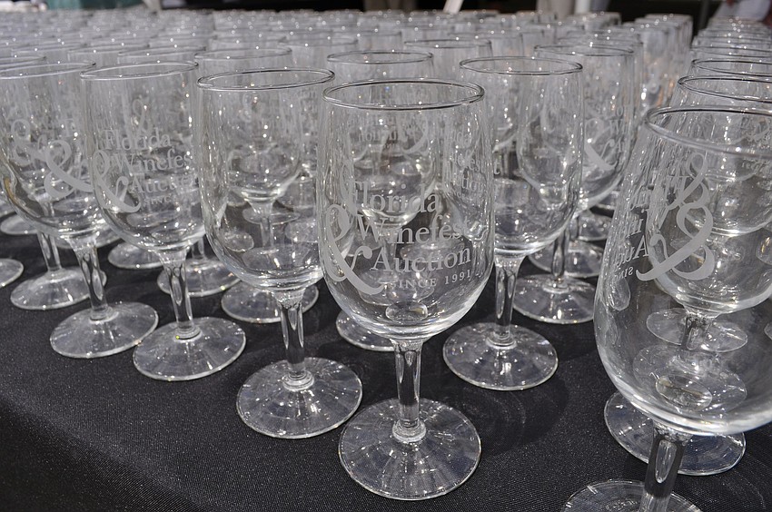 Hundreds of wine glasses for the Florida Winefest & Auction.