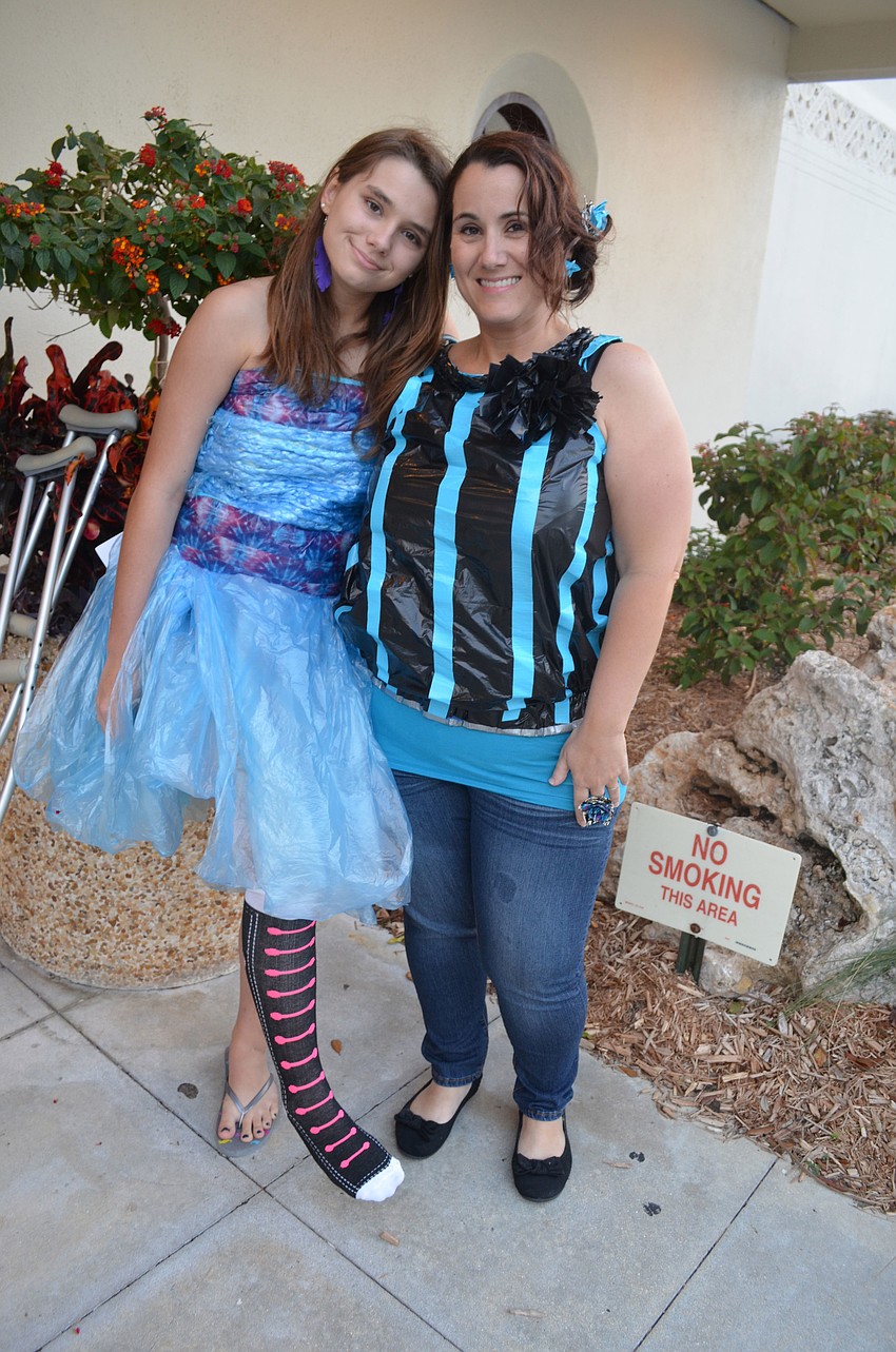 Samantha Chaney and her mom Christina made outfits out of plastic.