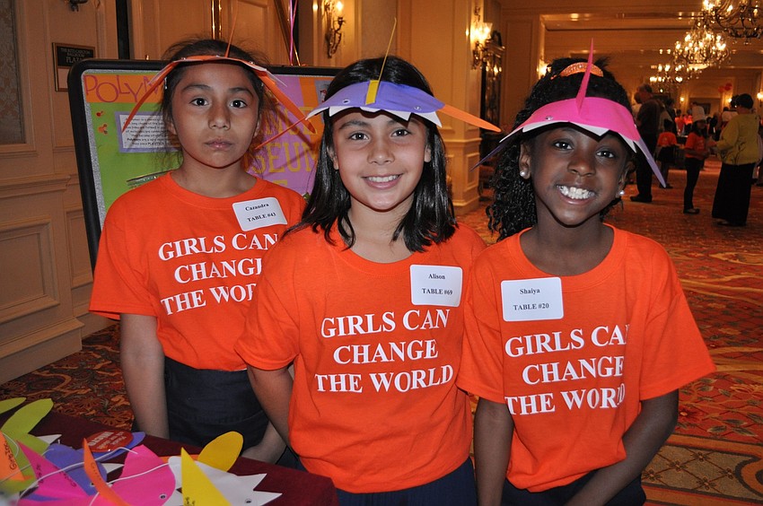 Cazandra, Alison and Shaiya show off their shark hats.