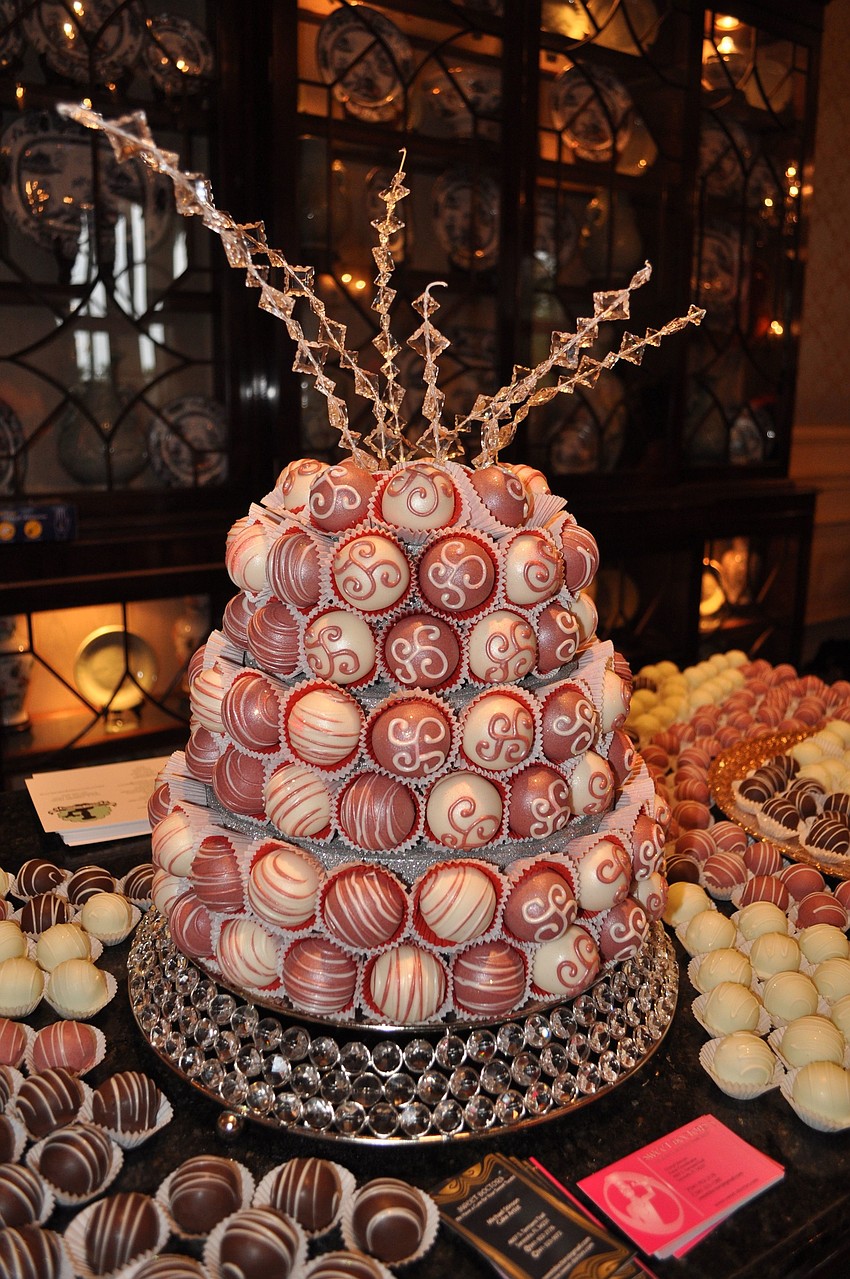 A tower of delicious cake balls made by the Sweet Doctors.