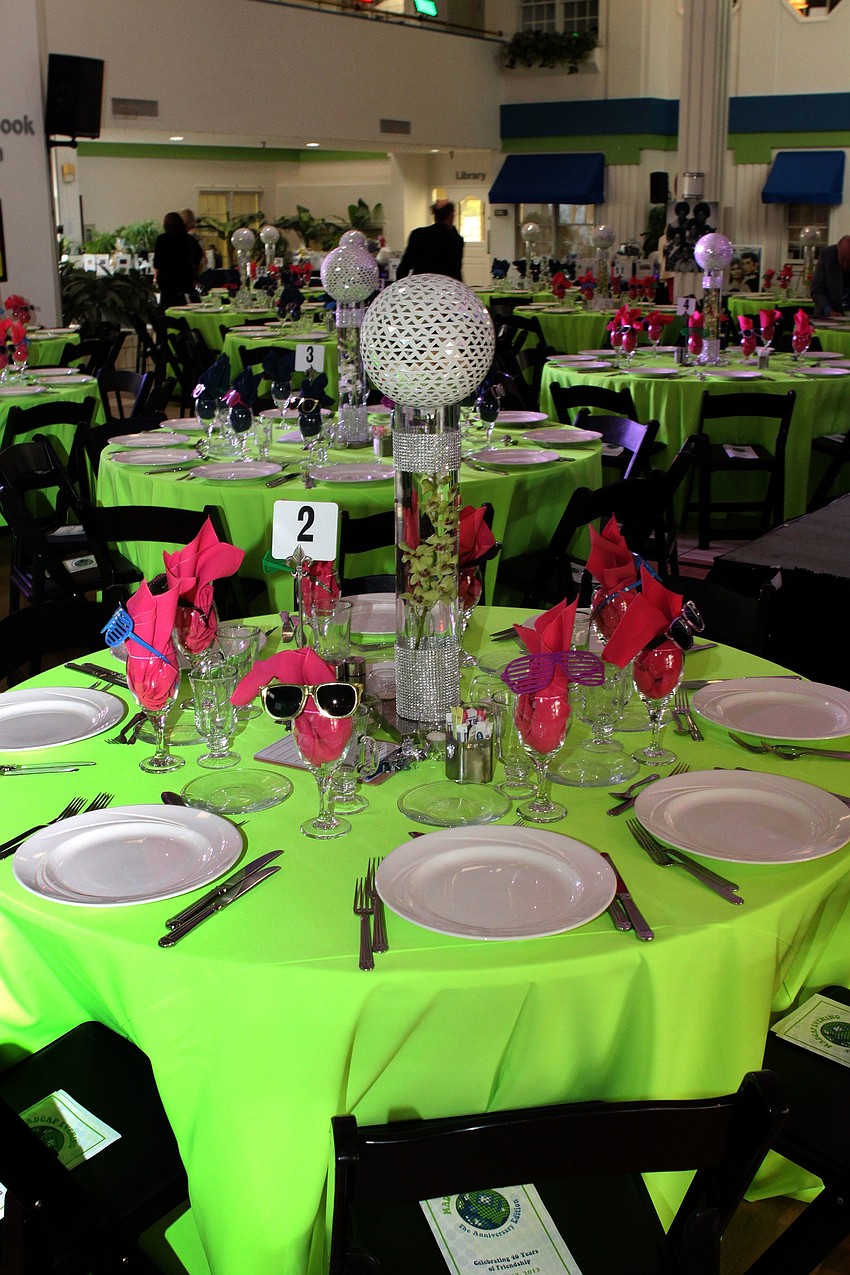 The tables were decorated to go with the 70â€™s theme of the evening.