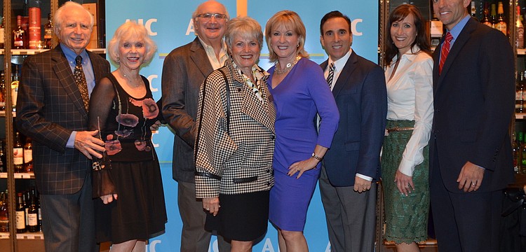 Co-chairs Chuck and Margie Barancik, co-chairs David and Edie Chaifetz, honoree Teri Hansen, AJC West Coast Florida Chapter Executive Director Brian Lipton and co-chairs Stacy and Ben Hanan