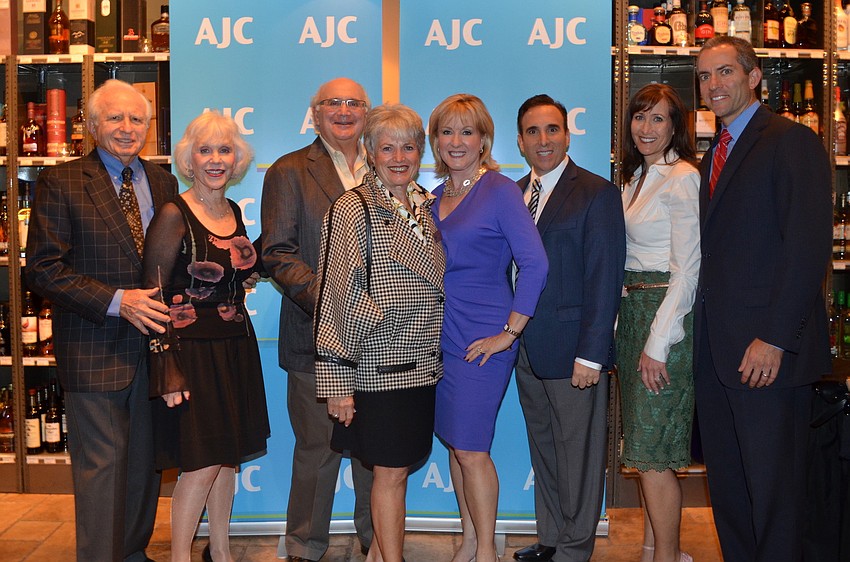 Co-chairs Chuck and Margie Barancik, co-chairs David and Edie Chaifetz, honoree Teri Hansen, AJC West Coast Florida Chapter Executive Director Brian Lipton and co-chairs Stacy and Ben Hanan