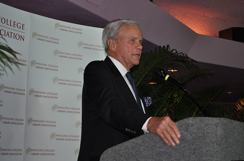 Tom Brokaw answers questions from the crowd during the luncheon.