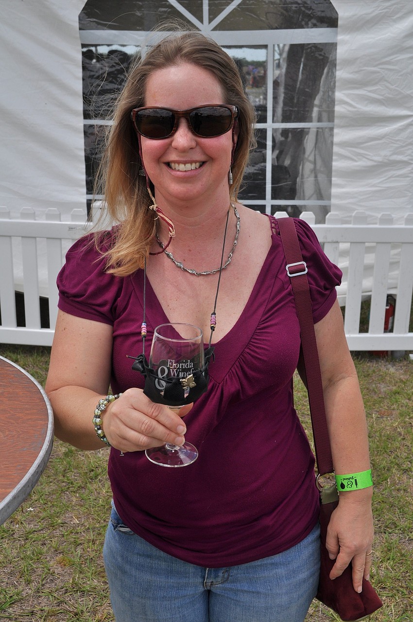 Beth Humphrey with her wine glass holder.