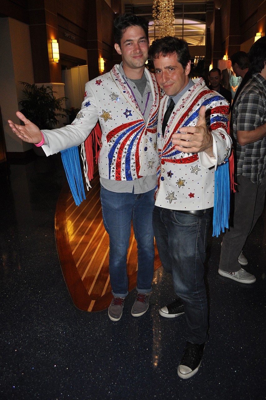 David Wilson and AJ Schnack strike a pose in their jackets.