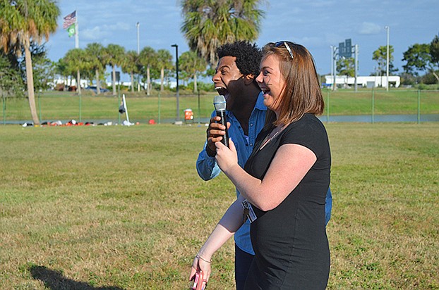 Emmanuel Araham helps pump up the crowd