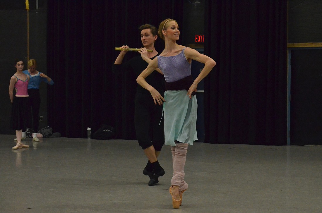 Corps de ballet member Sam OÃ¢â‚¬â„¢Brien and principal dancer Danielle Brown rehearse a group dance in the second act for the upcoming performance of Ã¢â‚¬Å“La Fille mal GardÃƒÂ©e.Ã¢â‚¬Â