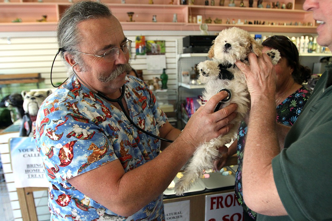 Dr. Don checks out a puppy at Top Dog before the puppy is officially sold to itÃ¢â‚¬â„¢s owner.