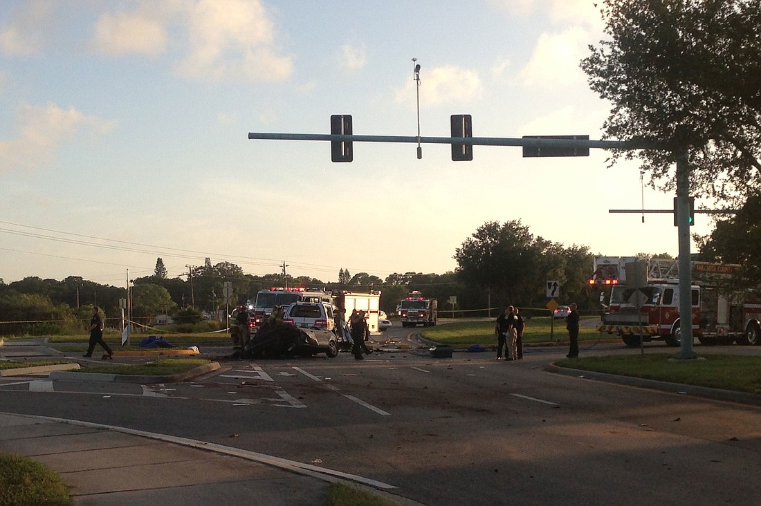 The Sarasota Police Department has not released the information of the driver killed in the crash, which forced emergency workers to close portions of University Parkway and Desoto Road after 6:50 p.m.