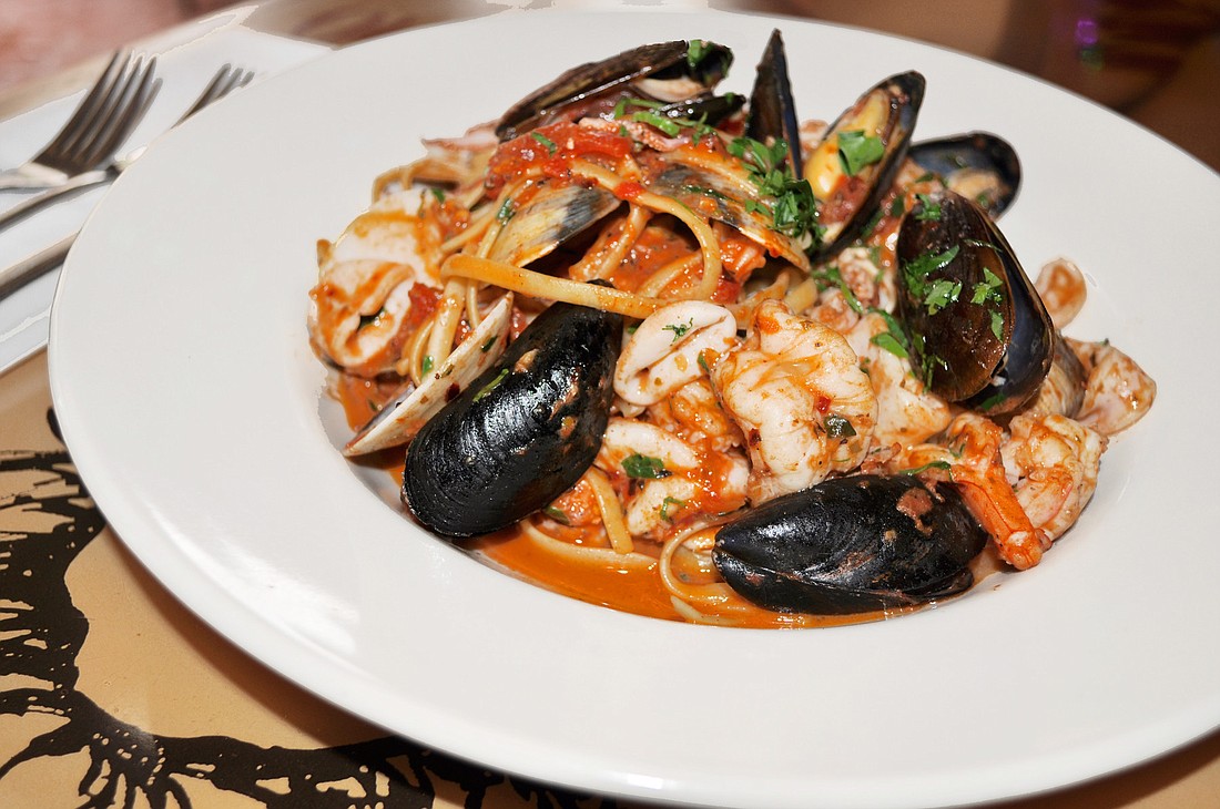 Linguine fra diavolo, which means "brother devil" in Italian, refers to a spicy tomato sauce.