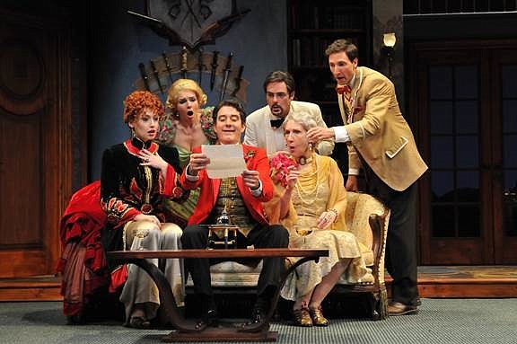 Elizabeth King-Hall, Brittany Proia, Bryan Torfeh, Eric Hissom, Peggy Roeder and Joseph McGranaghan in 'The Game's Afoot.' Photo by Barbara Banks.
