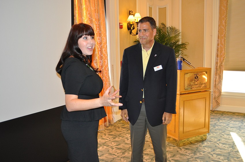 Blair Bloomston, vice president of game on Nation, delivered one of four exercises that increase competition, mystery, humor and empowerment in the workplace. Doug Phillips watched.