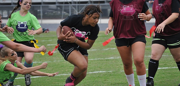 Senior Amelia Moore scores a touchdown.