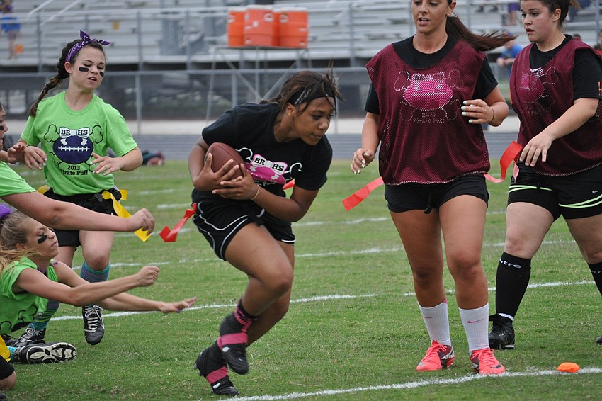 Senior Amelia Moore scores a touchdown.
