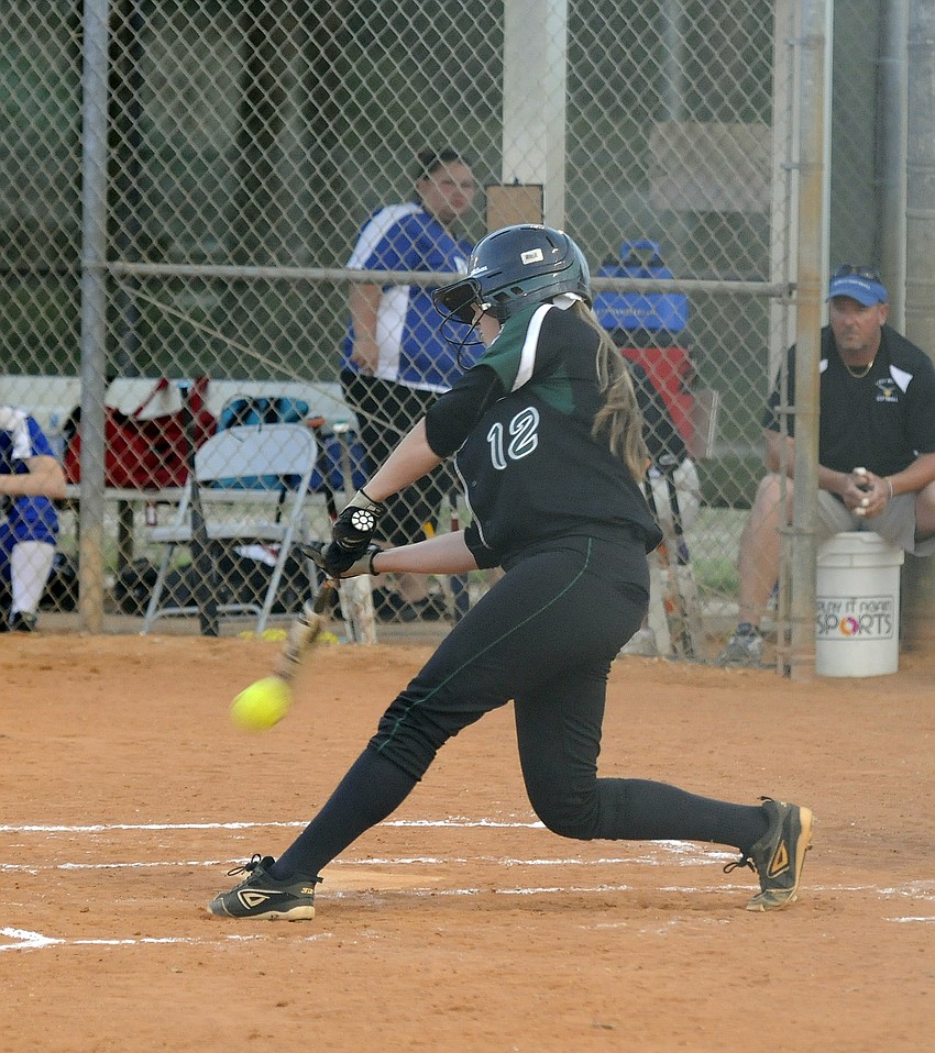 Lakewood Ranch senior McKaleigh Goodale lays down a bunt in the bottom of the sixth inning.