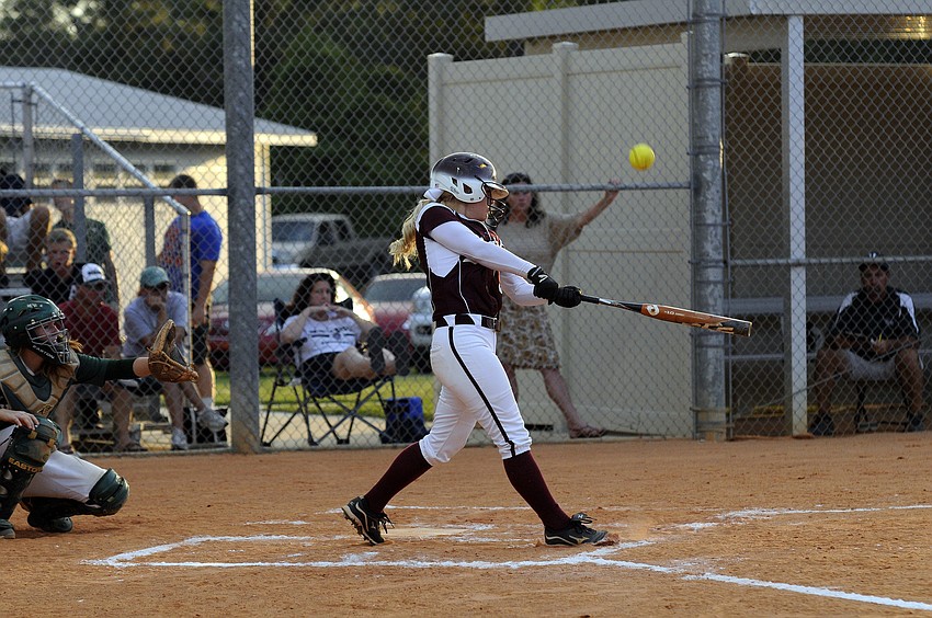 Senior Hannah Loyer fouls off a pitch in the bottom of the third inning.