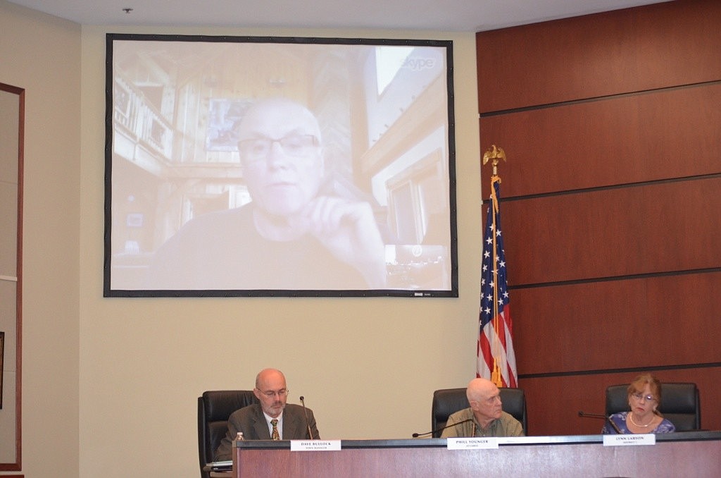 Commissioner Jack Duncan attended a Colony special workshop via Skype Wednesday at Town Hall.