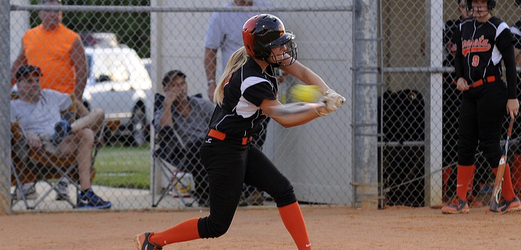 Sarasota sophomore Avery Miller makes contact in the bottom of the top of the second inning.