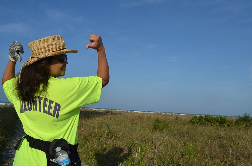 Beverly Arias volunteered to pick up trash at Siesta Key Beach for the Great American Clean Up.