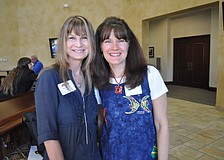 Sunny Borden, a Sarasota native and honorable mention in the unscripted category, with Lisa Potocar, who came from Upstate New York to accept her grand prize for Sweet Glory, a story pitch based on her novel of the same name.