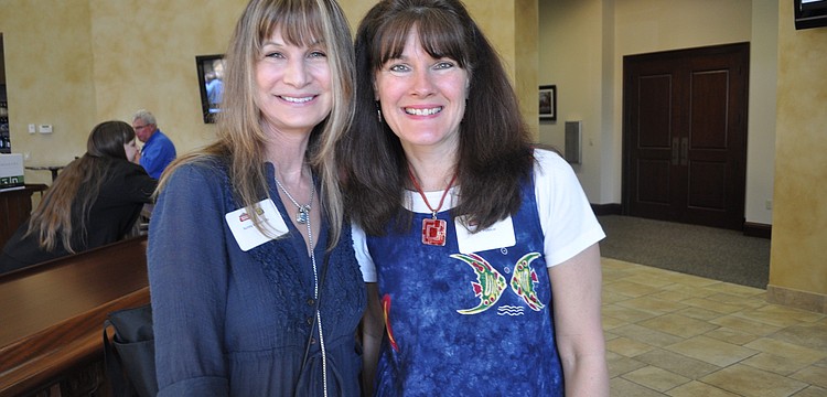 Sunny Borden, a Sarasota native and honorable mention in the unscripted category, with Lisa Potocar, who came from Upstate New York to accept her grand prize for Sweet Glory, a story pitch based on her novel of the same name.