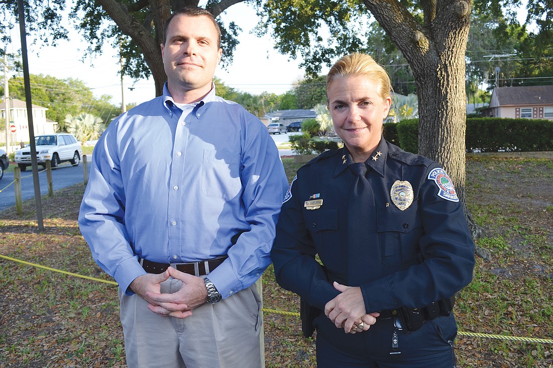 Sgt. Pat Robinson and Police Chief Bernadette DiPino spoke to Alta Vista residents Monday, April 22.