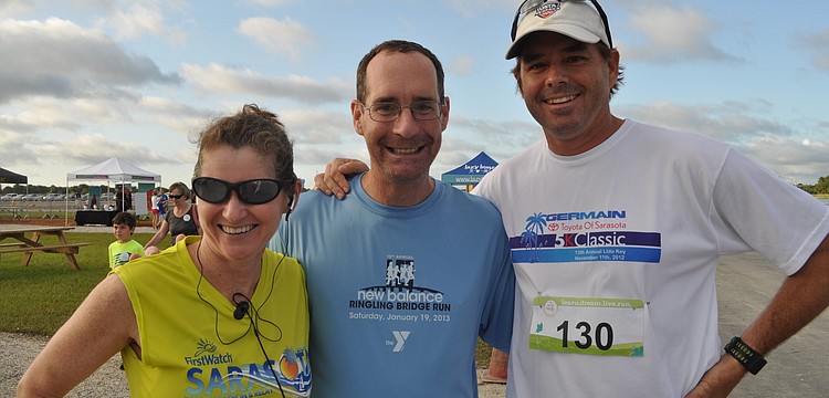 Veteran marathoners Betsy and Peter Laughlin and James Williamson