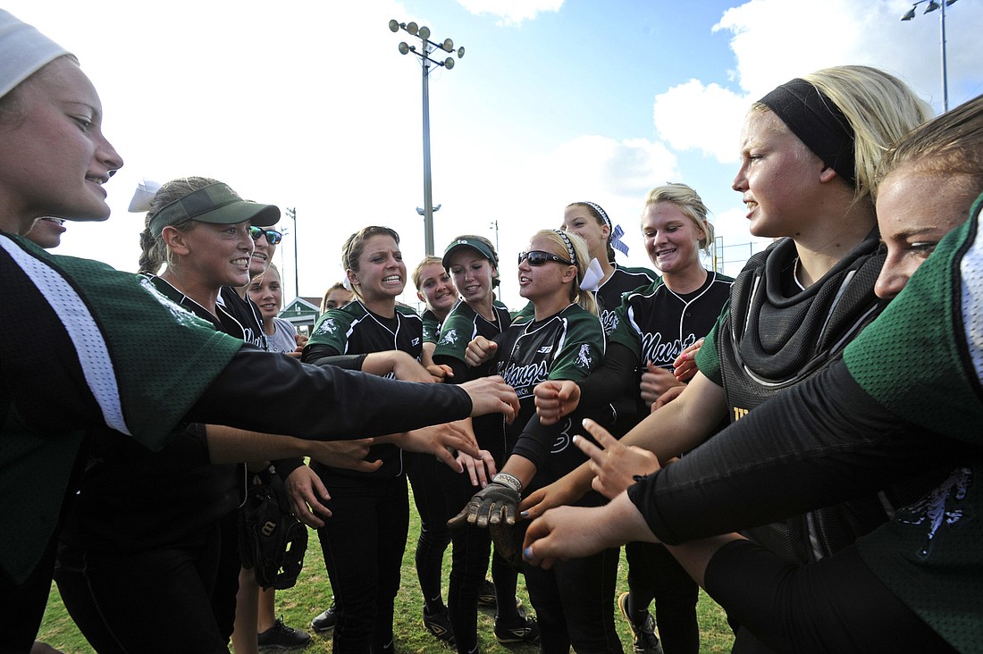 The Lakewood Ranch High softball team gets pumped up before its Class 6A-Region 3 final versus River Ridge May 3.