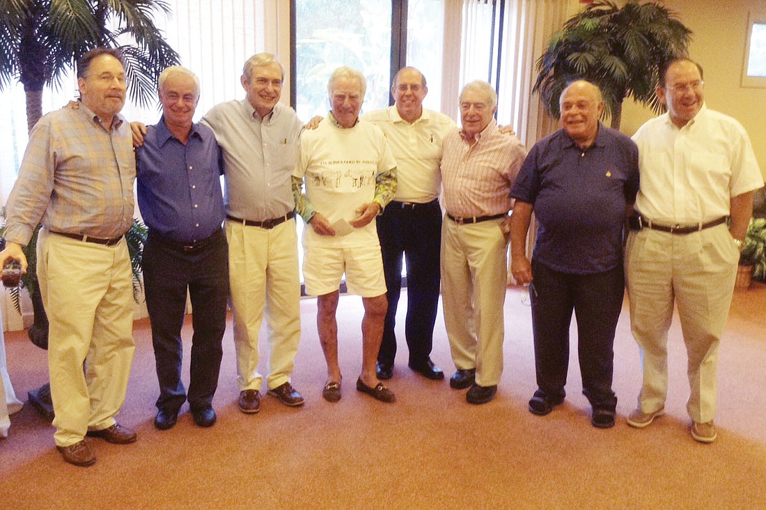 Current and outgoing Colony Beach & Tennis Resort Association board members posed with longtime Colony owner Dr. Murray "Murf" Klauber Tuesday, May 7, at the Colony's annual owners' meeting at Temple Beth Israel.